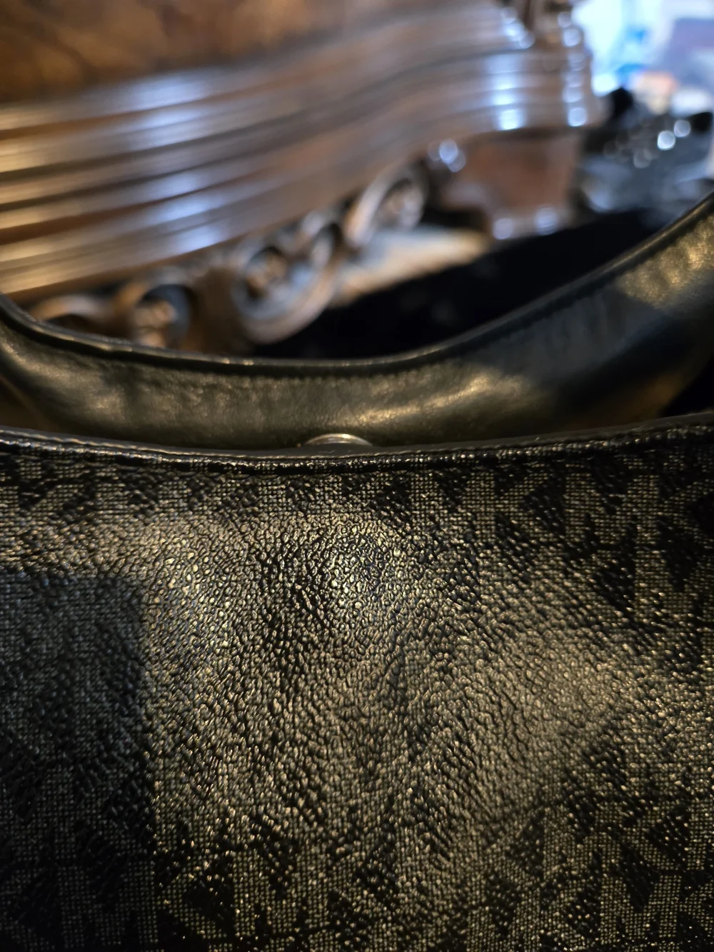 Michael Kors Black MK Logo Chain-Accent Hobo Bag
